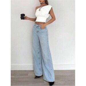 MSRP $25 Floerns Women's L‎ Elegant Off The Shoulder Cropped Top Dolman Sleeve